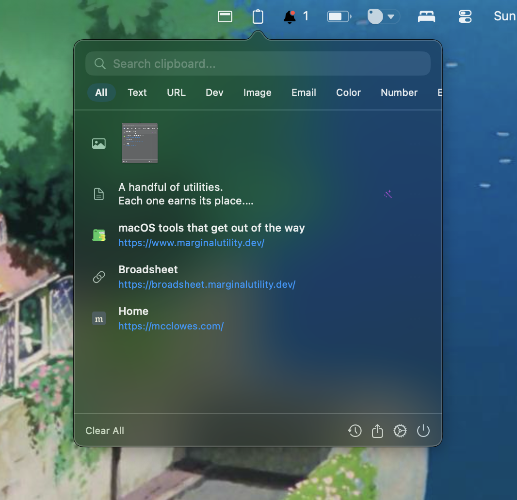 Clipped clipboard history window